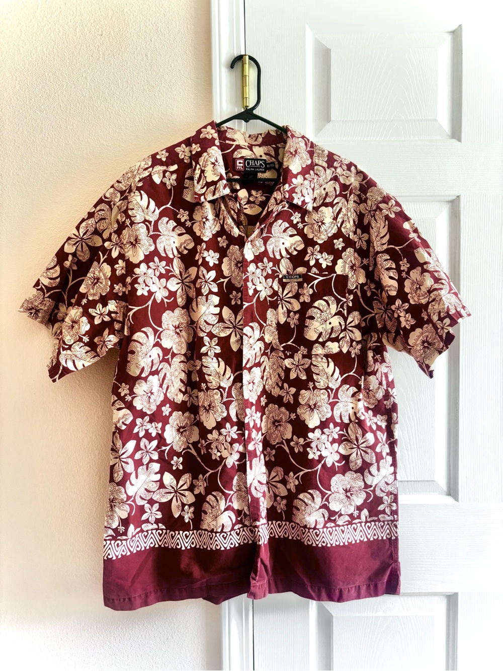 Vintage Chaps Ralph Lauren Men’s Hawaiian Shirt Red Floral Allover Button Up XL